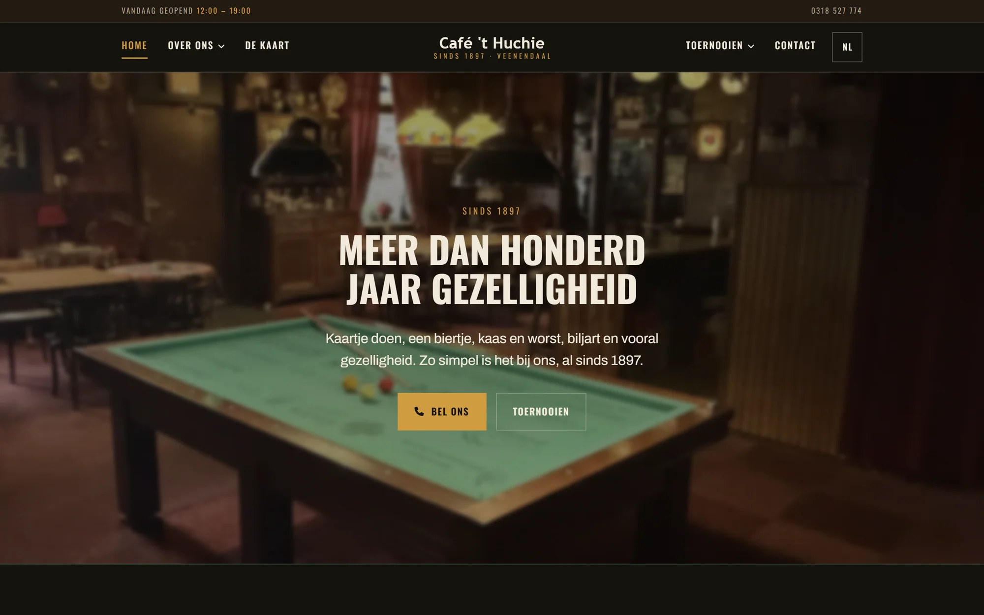De homepagina van Café 't Huchie