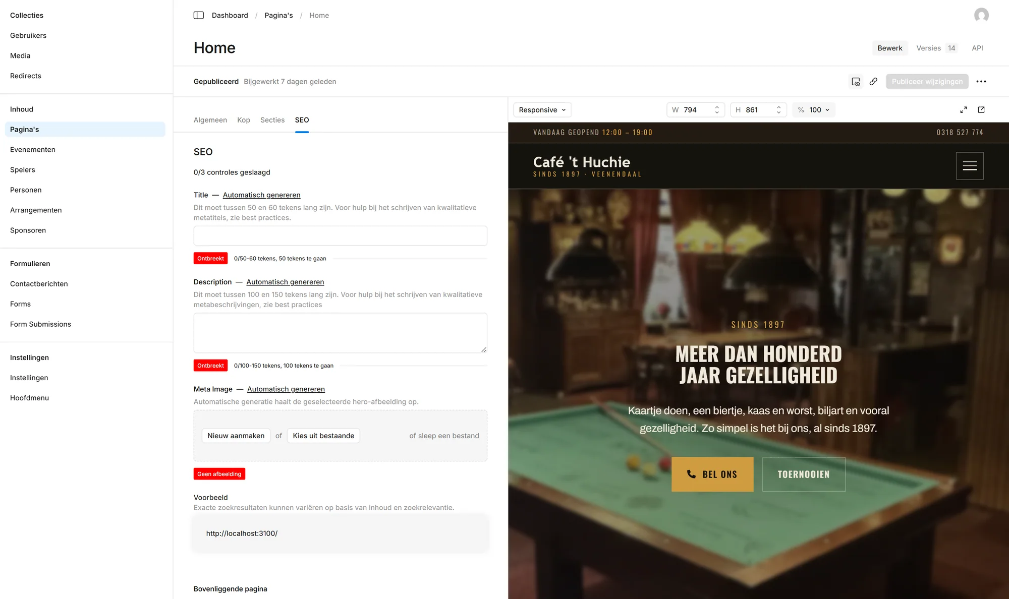 Payload met het live preview venster ernaast
