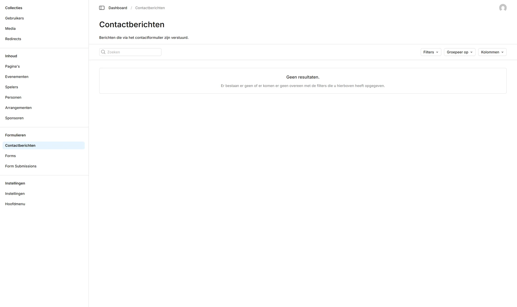 De lijst met binnengekomen contactberichten