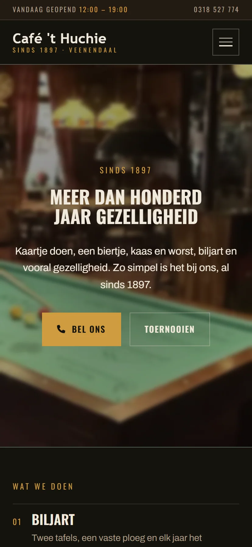 De homepagina op een telefoon